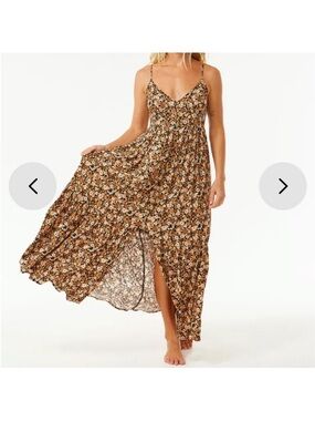 NWT Rip Curl Floral Brown Maxi Sundress with Spaghetti Straps